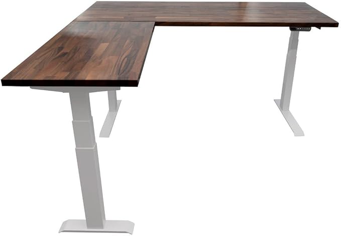 S STAND UP DESK STORE Triple Motor Electric L-Shaped Corner Standing Desk with EZ Assemble Frame (White Frame/Solid Walnut Top, 71 W x 71 inch D