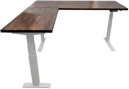 S STAND UP DESK STORE Triple Motor Electric L-Shaped Corner Standing Desk with EZ Assemble Frame (White Frame/Solid Walnut Top, 71 W x 71 inch D