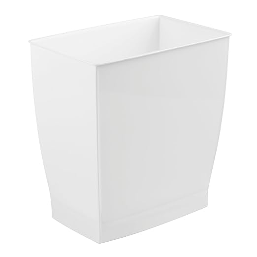 iDesign Small Plastic Bathroom Trash Can, Slim Rectangle Garbage Bin for Bedroom, Office, Dorm, 2-Pack, White