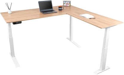Stand Up Desk Store Triple Motor Electric L-Shaped Corner Standing Desk with EZ Assemble Frame (White Frame/Natural Walnut Top, 71" W x 71" D)