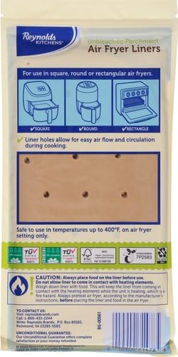 Reynolds Kitchens Air Fryer Liners Disposable, Unbleached Parchment Paper Sheets, 50 Count (Pack of 2)