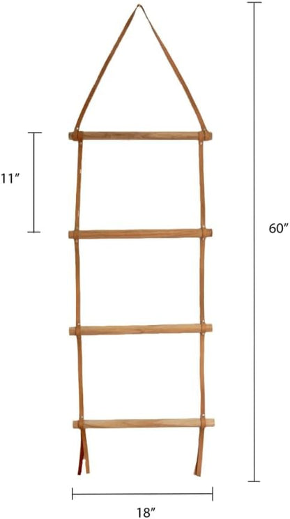 Decorative Wooden Wall Hanging Ladder with Leather Straps – Rustic Towel and Blanket Rack for Bathroom, Living Room, or Entryway Display