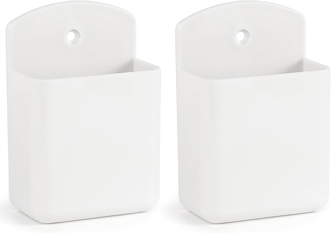 2 Pcs Remote Control Holder Wall Mount, TV Controller Holder, Self Adhesive Remote Holder, Wall Pen Holder Storage Accessories for Home Office School (White)
