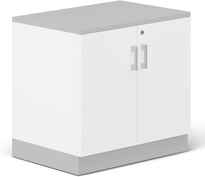 NBF 29.4" H Two Door Storage Cabinet - White Laminate, Modern Office Cabinet with Lockable Doors, 2 Adjustable Shelves, 29.5" H x 31.5" W x 22" D