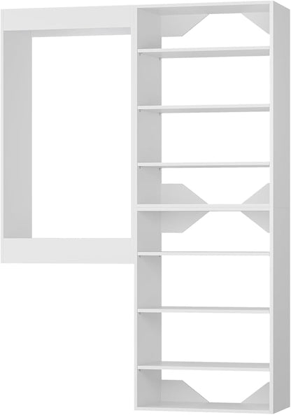 ROOMTEC Modular Closet System, 49" Wall-Mounted Closet Organizer with Hanging Rods and Shelves, Wooden Tower for Walk-In Closets, Wardrobe Storage Kit, White