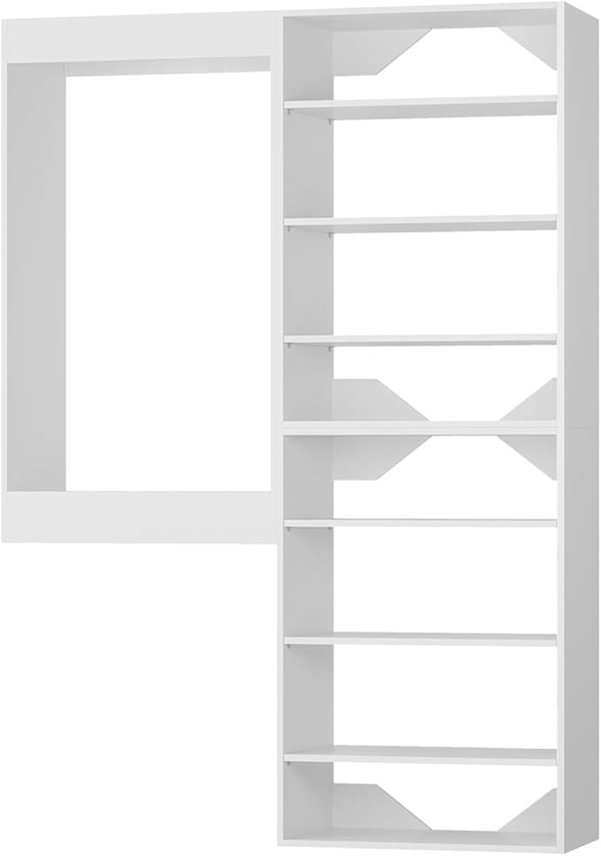 Modular Closet System, 55" Wide Closet Organizer System with Towers and Hanging, Wood Closet Tower Storage for Walk In Closets, Wall Mounted Wardrobe Organizer Kit System, Bedroom, White