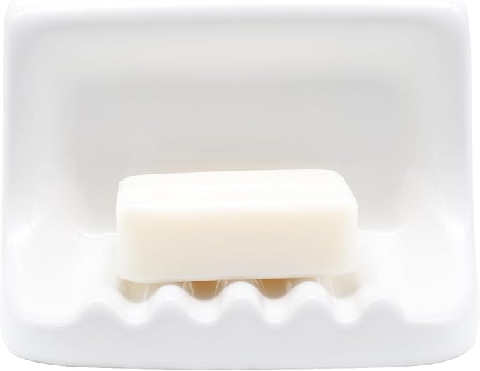 White Vintage Mounted Ceramic Soap Dish for Bathroom Shower Wall,Retro Ceramic Soap Holder Porcelain Soap Dish Holder Tray for Home Bathtub Bathroom Sink Shower Wall Easy to Clean Keep Soap Dish Dry