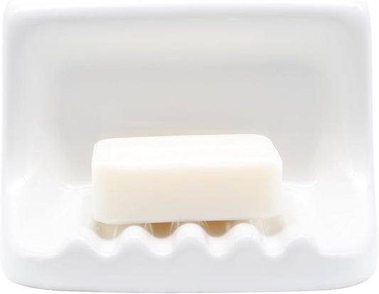 White Vintage Mounted Ceramic Soap Dish for Bathroom Shower Wall,Retro Ceramic Soap Holder Porcelain Soap Dish Holder Tray for Home Bathtub Bathroom Sink Shower Wall Easy to Clean Keep Soap Dish Dry