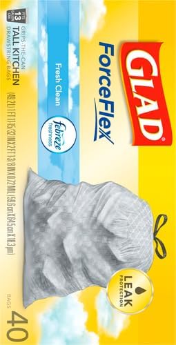 Glad ForceFlex Tall Kitchen Trash Bags, 13 Gallon, Gain Fresh Clean, 40 Count (Package May Vary) (Pack of 6)