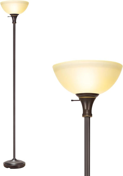 HonoDing Floor Lamp Frosted White Glass Bowl Shade - for Room Decor - Bedroom Decor - Floor Lamp for Bedroom - Floor Lamps for Living Room (Brown)