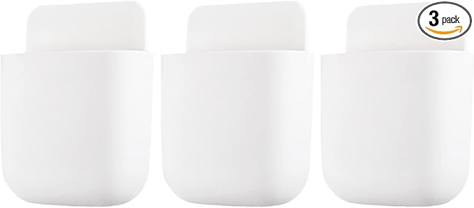 3 Pcs Remote Control Holder, Wall Mount Pen Holder Hole-Free Self Adhesive Phone Charging Organizer Pencil Storage Containers for Home Office School Supply Orgaizer (White