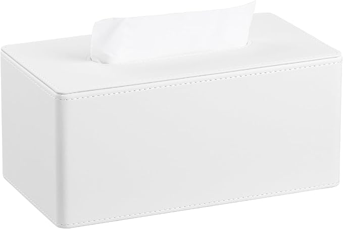 MEIBOOCH PU Leather Tissue Box Cover for 120(3-Ply)/ 160(2-Ply) Count Box of Tissues, Rectangle Tissue Box Holder for Bathroom Bedroom Living Room Office (Cream-White)