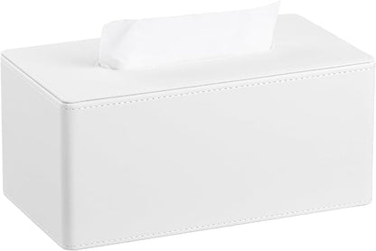 MEIBOOCH PU Leather Tissue Box Cover for 120(3-Ply)/ 160(2-Ply) Count Box of Tissues, Rectangle Tissue Box Holder for Bathroom Bedroom Living Room Office (Cream-White)