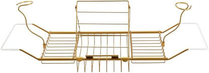 BDL Bathtub Caddy Expandable Bath Tub Tray Table with Wine Holder, Free Soap Dish and Laptop Reading Rack, Bathtub Tray for Home（Bronze）