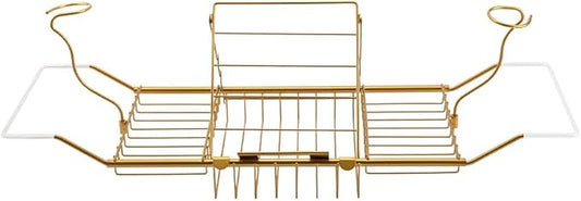 BDL Bathtub Caddy Expandable Bath Tub Tray Table with Wine Holder, Free Soap Dish and Laptop Reading Rack, Bathtub Tray for Home（Bronze）