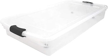 HOMZ 2-Pack Under Bed Storage, Clear Plastic Containers with Lids, 60 Quart, Gray Latch - Stackable Underbed Organizer Bins for Shoes, Bags, Clothes, and Towels