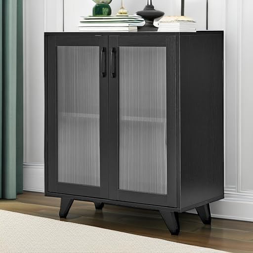 Panana Kitchen Buffet Server Table Accent Sideboard Cupboard Server Buffet Console Table with Doors Cabinet(27inch, Black)