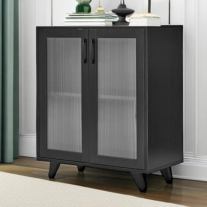 Panana Kitchen Buffet Server Table Accent Sideboard Cupboard Server Buffet Console Table with Doors Cabinet(27inch, Black)