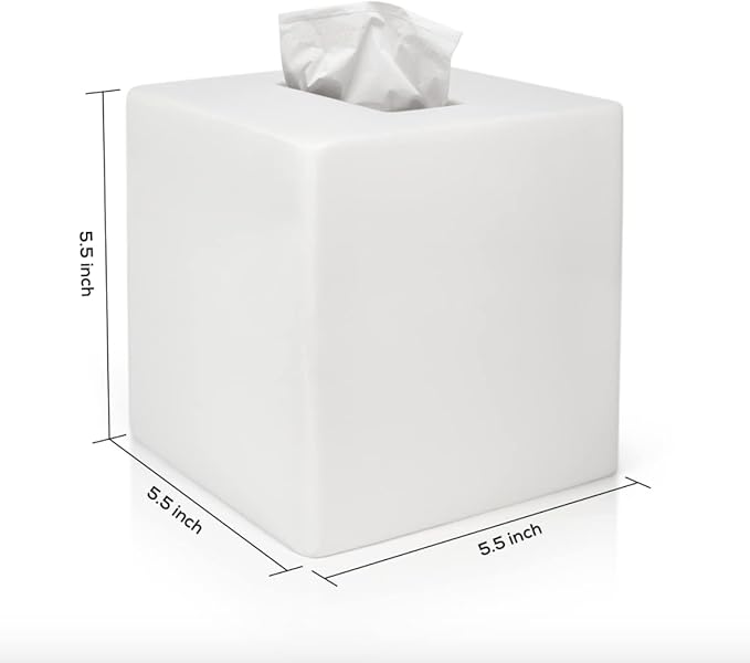 bUnusual White Tissue Box Cover - Modern Tissue Holder, Lacquer High Gloss Finish & Rounded Edges - Cube Square Box. Bathroom, Desks, Kitchen Countertop, Dressers - Wont Move When You Pull a Tissue!