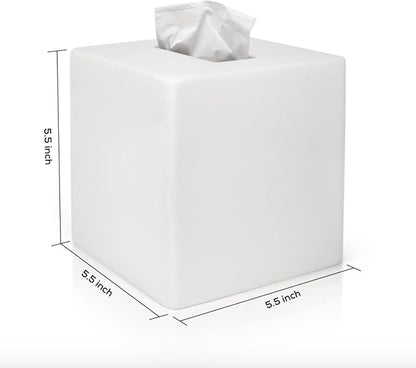 bUnusual White Tissue Box Cover - Modern Tissue Holder, Lacquer High Gloss Finish & Rounded Edges - Cube Square Box. Bathroom, Desks, Kitchen Countertop, Dressers - Wont Move When You Pull a Tissue!