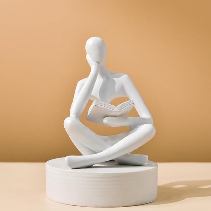 LINZHEN Style-A White, Creative Abstract Thinker Bookend for Home Aesthetic, Study, and Wine Cabinet – Stylish Shelf Decor Accent and Thoughtful Gift for Living Room, Bar, or Coffee Shop
