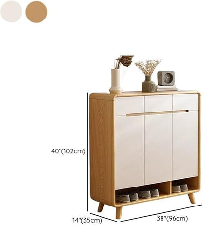NIUYAO Shoe Storage Cabinet with 3 Drawers Solid Wood Morden Simple Style Free Standing Hidden Shoe Racks Organizer for Entrance Hallway Entryway -White Wood 38" L x 14" W x 40" H