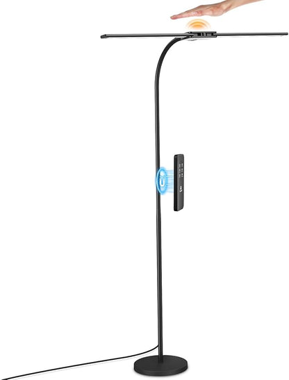 Syrinx LED Floor Lamp, 14W 2000LM Bright Floor Lamp for Office, Gesture & Remote Control, Dual Head Goose-Neck Standing Lamp, Dimmable Brightness & Color Temp, Eye Caring Reading Light for Living Room