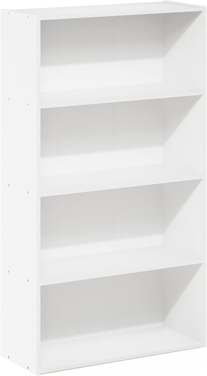 Furinno PASIR Book Shelf, 4-Tier Bookshelf, Bookcase with Open Shelf, 9.4 x 23.6 x 41.7, for Living Room, Bedroom, Home Office, White