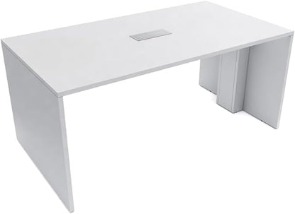 SKUTCHI DESIGNS INC. 4 Person Collaboration Table | Face-to-Face Desk | 36x66 All Laminate Team Desk with Power and Data | Classic White and Silver