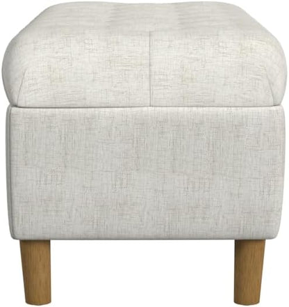 Homepop Home Decor | Tufted Ainsley Button Storage Ottoman Bench with Hinged Lid | Ottoman Bench with Storage for Living Room & Bedroom, Cream Textured Solid