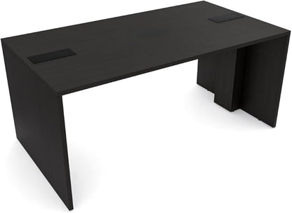 SKUTCHI DESIGNS INC. 4 Person Collaboration Table | Face-to-Face Desk | 36x66 All Laminate Team Desk with Double Power and Data Units | Black Cypress and Black