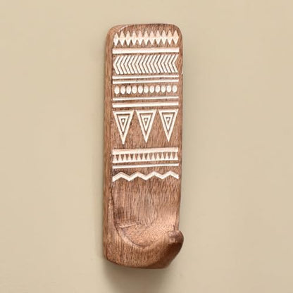 Indian Shelf Boho Decorative Wood Adhesive Wall Hooks for Hanging Coats, Keys, Leash, Hat, Towel Holder, Cute Sticky Key Holder, White Brown Western Wall Décor (6 Hooks 12 Strip)
