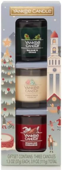 Yankee Candle Set of 3 Mini Candles - Balsam & Cedar, Christmas Cookie, Sparkling Cinnamon