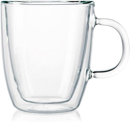 Bodum 10oz Bistro Double Wall Insulated Mug, High-Heat Borosilicate Glass, Set of 6, Clear