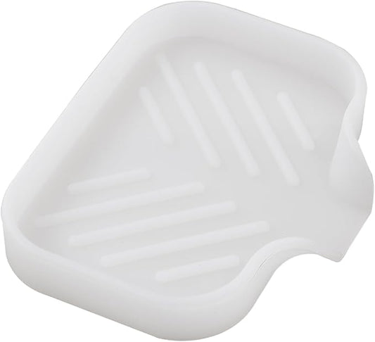 MicoYang Silicone Soap Dish with Drain Spout, Self-Draining Sink Organizer Tray for Bathroom & Kitchen, Sponges, Dispensers & Soap Holder, Non-Slip & Dishwasher Safe, Translucent (Compact, 4.9"×3.2")