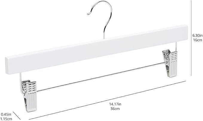 Amazon Basics Durable Wooden Pants and Skirt Hangers with Clips - White, 10-Pack