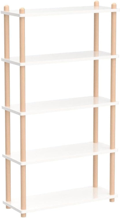 IOTXY 5-Tier Wooden Shelf Bookcase - Modern Open Bookshelf, Free Standing Storage Rack, Multifunctional Display Stand for Home and Office, White, Rectangle