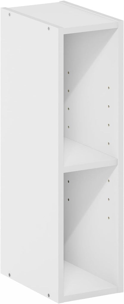 Furinno Fulda Book Shelf, 2-Tier Narrow Bookshelf, Bookcase with 6-in Width Storage Shelf, 9.3 x 5.9 x 21.2, for Living Room, Bedroom, Home Office, White