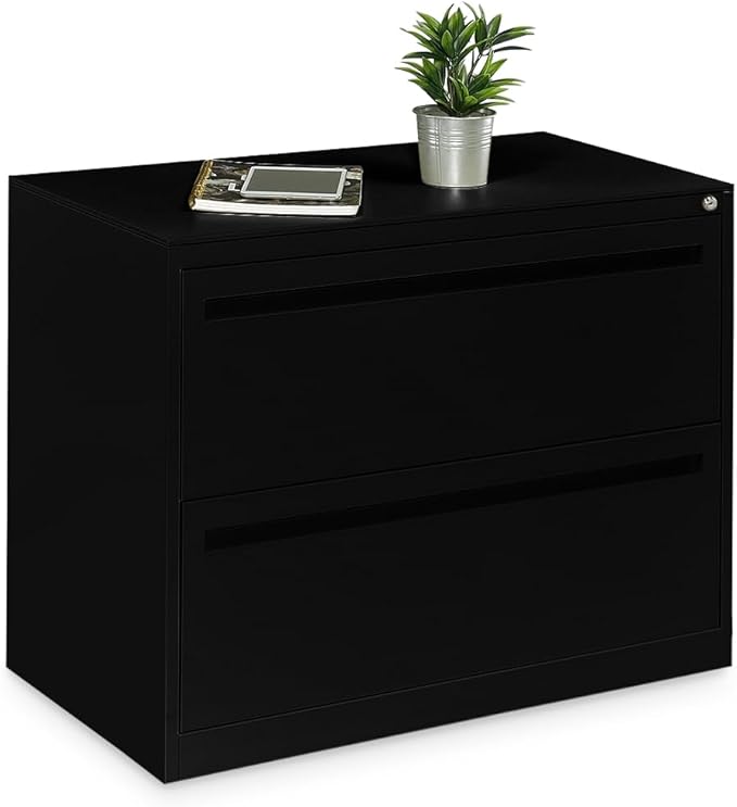 NBF 36" W - 2 Drawer Black Lateral File Cabinet – Steel Metal Filing Cabinet with Locking Drawers - Heavy Duty Cabinets for Organized Office File & Folder Storage