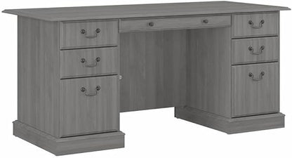 Bush Furniture Saratoga Executive Desk with Drawers, Modern Gray