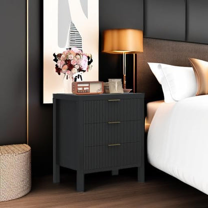 Nightstand Set of 2, Dresser and Nightstand Sets, Bedside Tables, Mid Century Nightstands with 6 Wide Drawers for Bedroom, Kids’ Room, Hallway, (Black X 2)