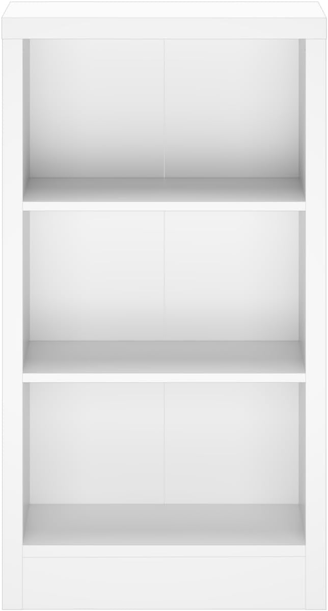 furtble Narrow 3-Tier Bookshelf, 23.6 Inch Wide Storage Shelf - Space Saving Floor Standing Bookcase for Small Spaces, Home Office, Bedroom, Easy to Assemble with Thick Wood, White