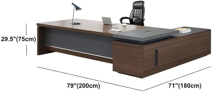NIUYAO L-Shape Executive Computer Desk with Drawers - Brown/Grey Modern Writing Table with Storage Shelves - 79" L x 71" W x 29.5" H (Right)