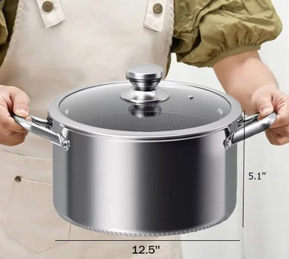 Hybrid Nonstick 8-Quart Stockpot,Stainless Steel Stock Pot with Glass Lid,Induction Soup Pot Compatible with All Cooktops,Dishwasher & Oven Safe