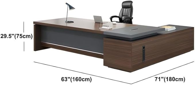 NIUYAO L-Shape Executive Computer Desk with Drawers - Brown/Grey Modern Writing Table - 63" L x 71" W x 29.5" H (Left)