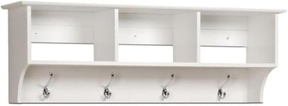 Prepac 48" Contemporary Wall Mounted Coat Rack, Coat Hooks Wall Mount with 3 Shelves, Ideal for Hallway or Entryway Hanging Solution, 11.5"D x 48"W x 14.25"H, White