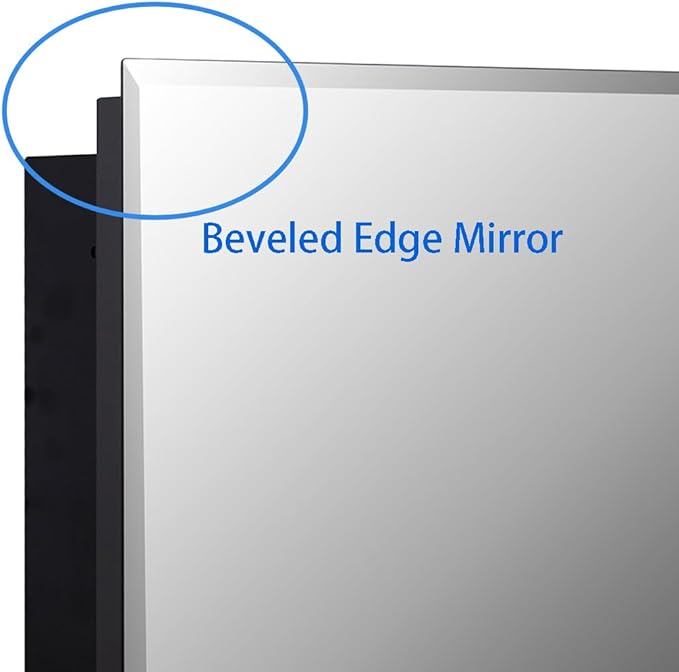 Black Bathroom Medicine Cabinet with Beveled Edge Mirrored Door 30 x 26 inch, Recessed or Surface Mount, with Adjustable Glass Shelves