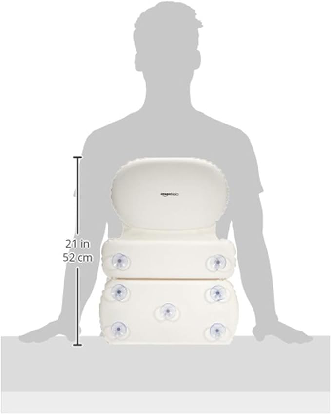 Amazon Basics Bath Tub Neck and Back Support Pillow with Non-Slip Suction Cups, Waterproof, Thick Padded 3-Panel, Easy to Clean, Off-white