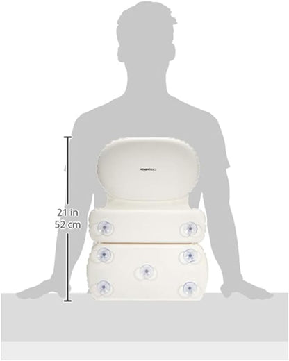Amazon Basics Bath Tub Neck and Back Support Pillow with Non-Slip Suction Cups, Waterproof, Thick Padded 3-Panel, Easy to Clean, Off-white