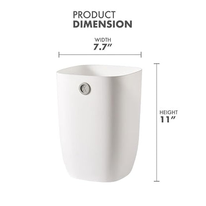 Bathroom Trash Can, Plastic Rectangular Garbage Can with Trash Liner Holder for Bedroom, Living Room, Small Indoor Waste Basket, 7L, White